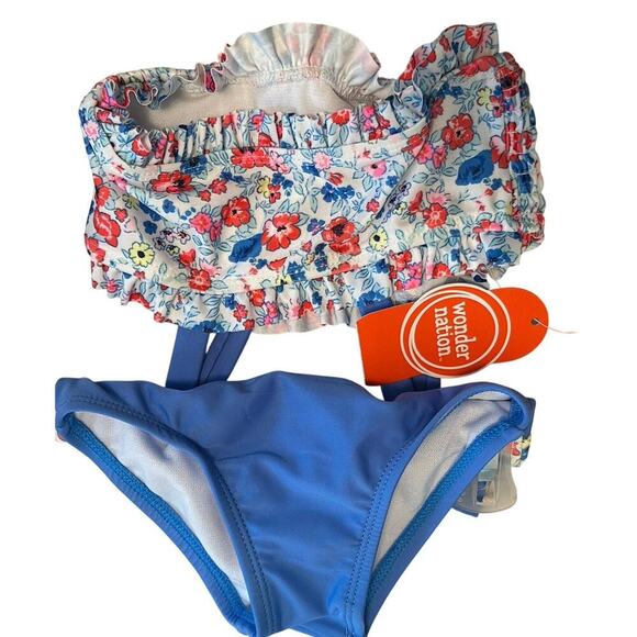Wonder Nation Blue Floral Tankini Swimsuit Set 18M UPF 50+ Toddler Girl Swimwear - Picture 4 of 4